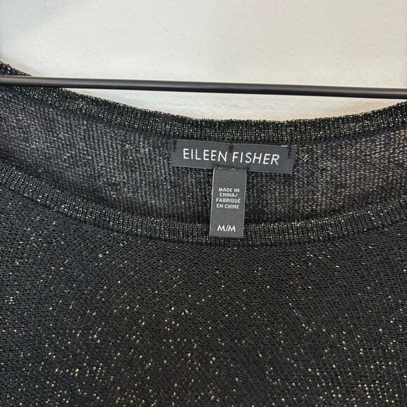 Eileen Fisher Black/Gold Bateau Neck Linen Crepe Tunic Metallic Thread Size Med - Picture 12 of 15
